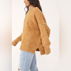 Free People Moira Wool-Blend Slouchy Oversized Tunic Knit Sweater Honeycomb Tan